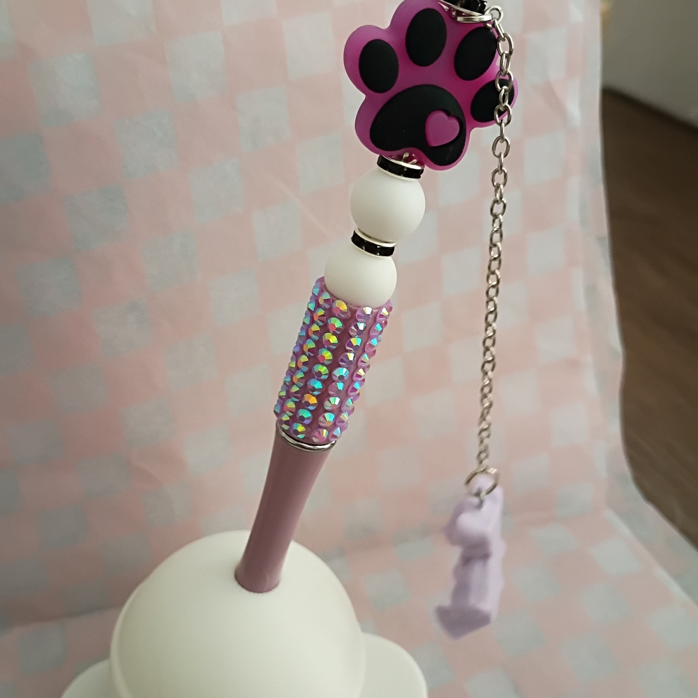 Purple Paw Charm Rhinestone Pen
